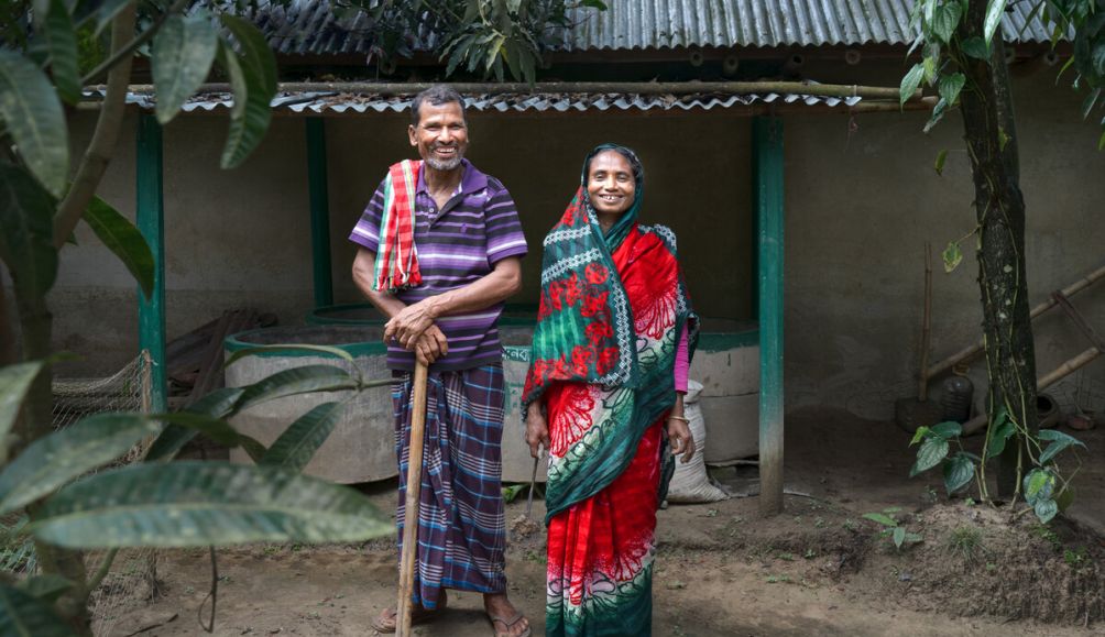 Gulshanara (right) is a farmer, grandmother and president of a farmers' group in Bangladesh.