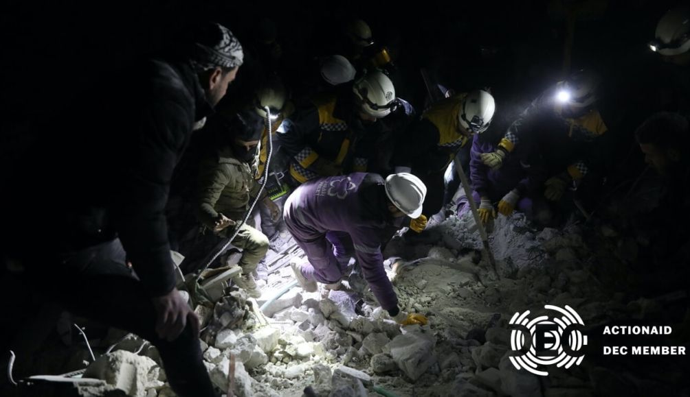 ActionAid's partner in Syria, Violet rescuing people from under the rubble.