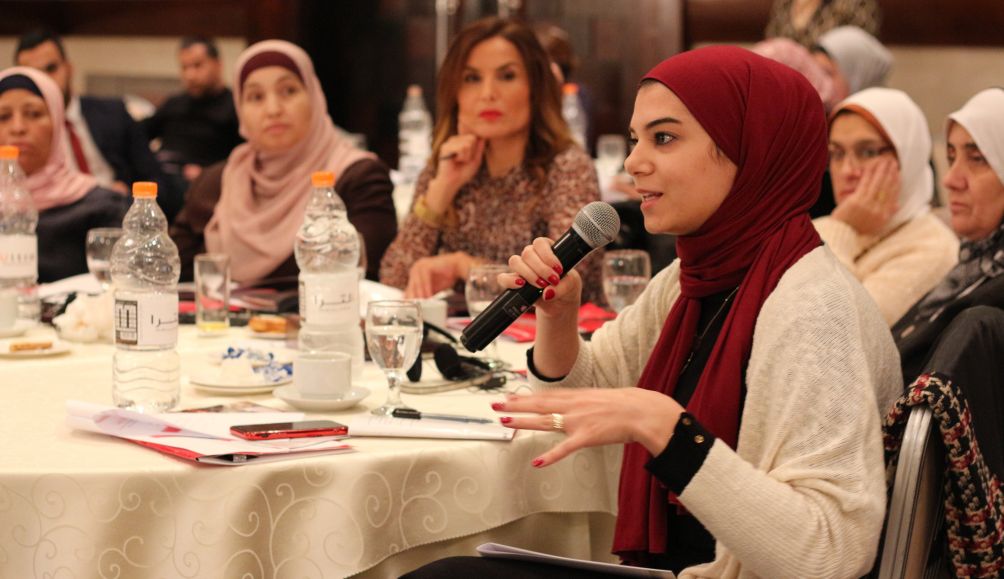 Attendees discuss violence at work at the launch event of the Justice Deficit for Women and Girls Affected by Violence Report