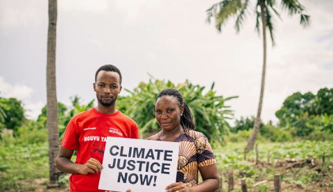Steven and Joyce work for Action Aid in Tanzania. Here they are at house ruins in the village Njinjo in southern Tanzania which was completely destroyed by flash floods in 2020 killing some villagers and displacing hundreds.
