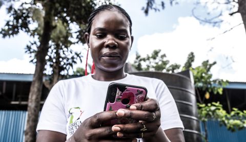 Women use technology to increase access to justice and support for GBV survivors. The SMS platform operates 24 hours a day, text messages are received by trained volunteers, including paralegals and health workers