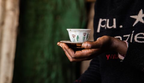Close up of a teacup and saucer