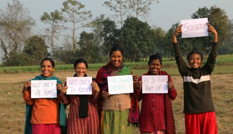 Bandhana, 15, along with the community women advocating for women’s rights in Nepal.