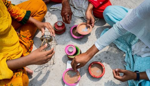 Girls playing on rooftop