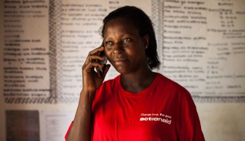 Josephine Charo helps run a helpline for survivors of violence in Kilifi county, Kenya, with support from ActionAid