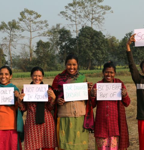 Bandhana, 15, along with the community women advocating for women’s rights in Nepal.