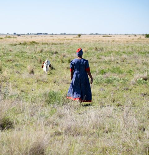 Woman walking away from camera