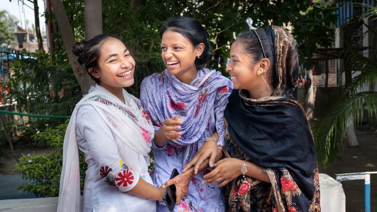 Girls from the Bangladesh research team spending time together.