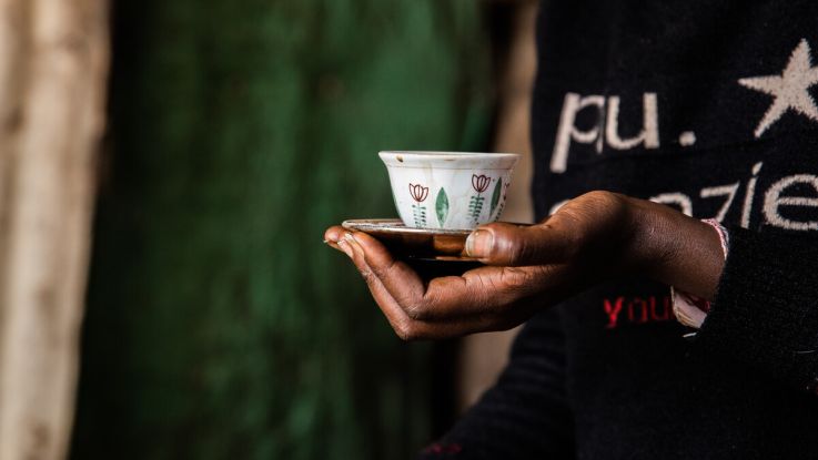 Close up of a teacup and saucer